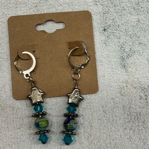 Silver and Blue Star Millefiori  Earrings 2/$22